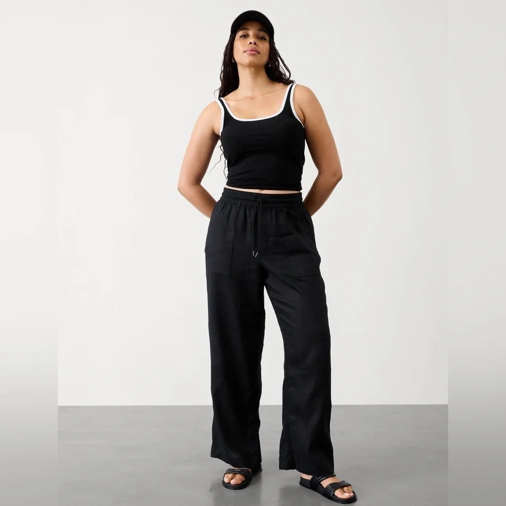 NWT Athleta Retreat Linen Wide Leg Black Pant Size Large